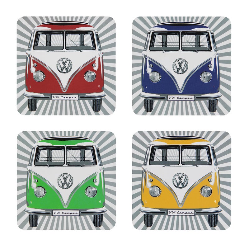 BRISA VW Collection - Volkswagen Drink Glass Cork Coasters with MDF Coating and T1 Bus Campervan Design (4-Piece Set/Samba Stripes/Multicolor) - Image 2